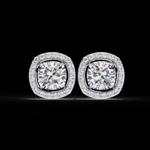 Cushion Halo Round Diamond Studs