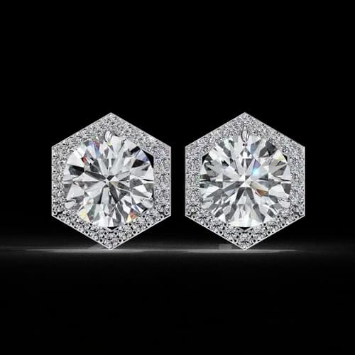 Hexa Halo Diamond Earrings
