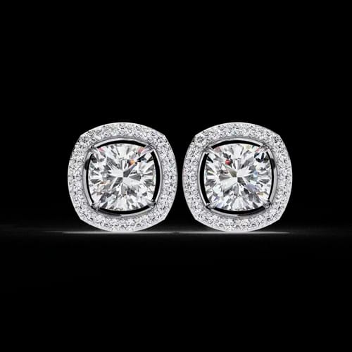 Cushion Halo Round Diamond Studs 1