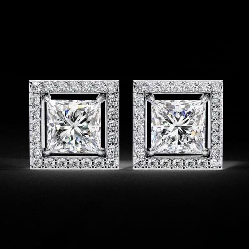 Princess Halo Diamond Studs 1