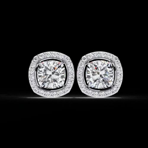 Cushion Halo Round Diamond Studs