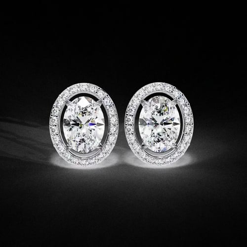 Oval Halo Diamond Studs