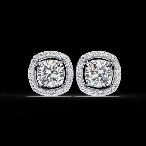 Cushion Halo Round Diamond Studs