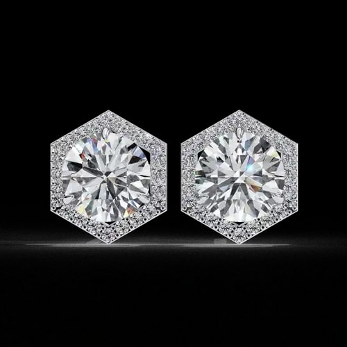Hexa Halo Diamond Earrings