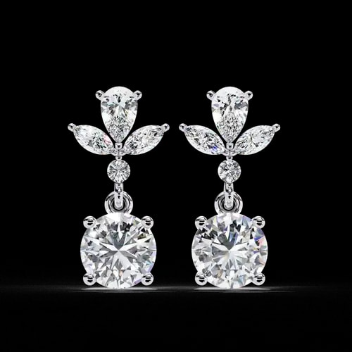 Diamond Leaf Drop Earrings